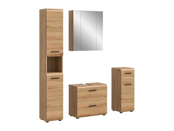 xonox.home – 4 TLG. Badmöbel-Kombination Ice 150x185x30 cm in Korpus und Front Artisan Oak Nachbildung – Elegantes Badmöbel-Set – platzsparend, funktional & zeitlos im Design