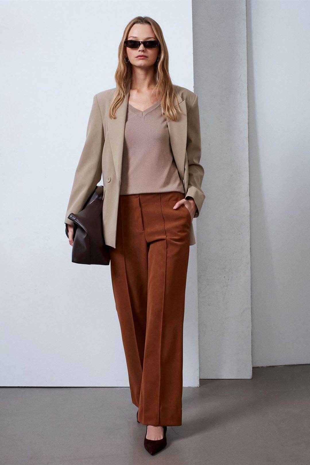 Damen High-Waist Weitbeinige Lederimitat-Hose