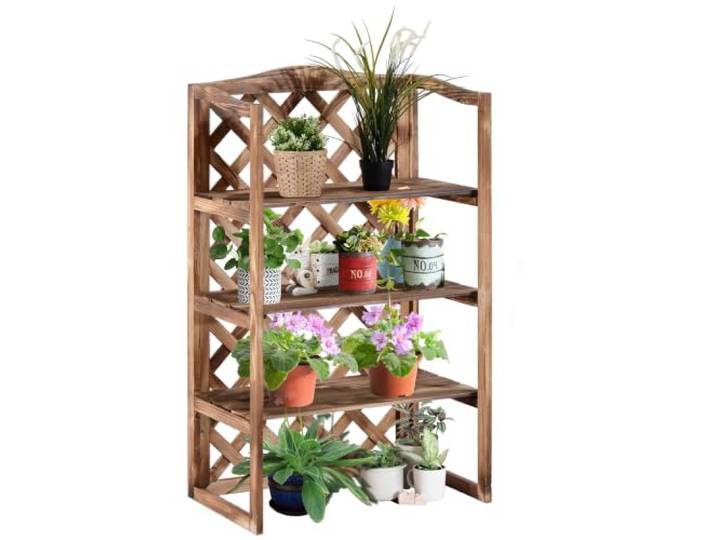 Outsunny Support fleurs 3 niveaux bois sapin\, étagère fleurs/plantes Étagère plantes\, banc fleurs