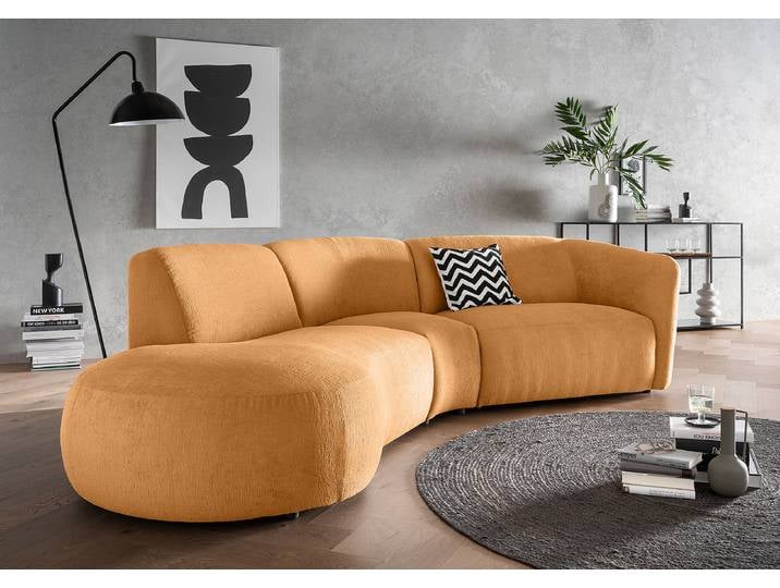 Rundecke Gold Strukturstoff Okka 276 x 72 x 183cm Ottomane davorstehend links Modern