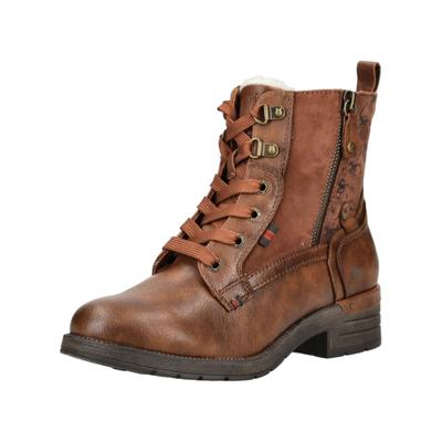 Schnürstiefelette MUSTANG SHOES "Mustang Shoes Stiefelette Lederimitat/Textil", Damen, Gr. 37, Textil, braun, Lederimitat, Textil, Schuhe Schnürstiefelette