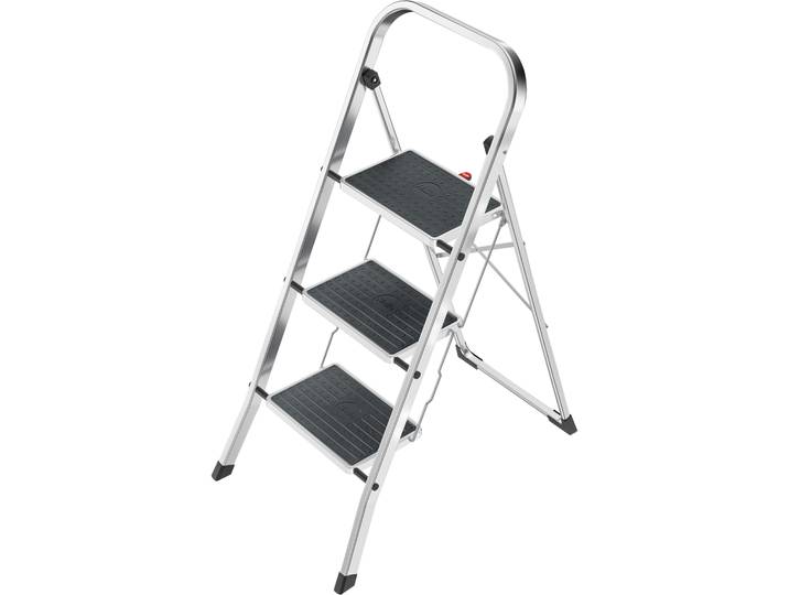 Trittleiter HAILO K70 StandardLine , grau (aluminiumfarben, schwarz), B:48cm H:106cm L:6cm, Aluminium, Gummi, Stahl, Leitern, Trittleiter, zusammenklappbar