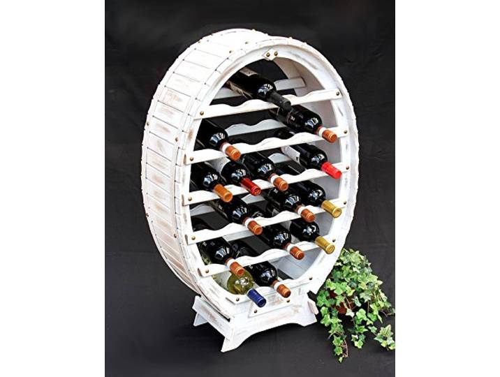 DanDiBo Weinregal Holz Weiss Weinfass für 24 Flaschen Flaschenregal Freistehend Vintage Landhaus Bar Flaschenständer stehend Weinständer Fass Wine Rack