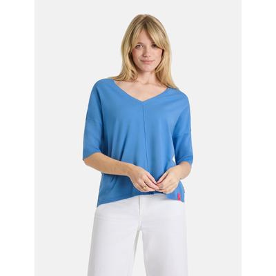 Kurzarmpullover LIEBLINGSSTÜCK "AmihanL", Damen, Gr. 38, blau (449, air blau), Obermaterial: 72% Viskose, 28% Polyester, lässig geschnitten, V-Ausschnitt, Pullover, aus Viskose