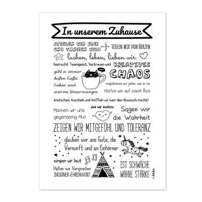 Poster: Unser Zuhause / Familienregeln (Bildgröße DIN A3, schwarz-weiß), Nonbook von , Dabelino