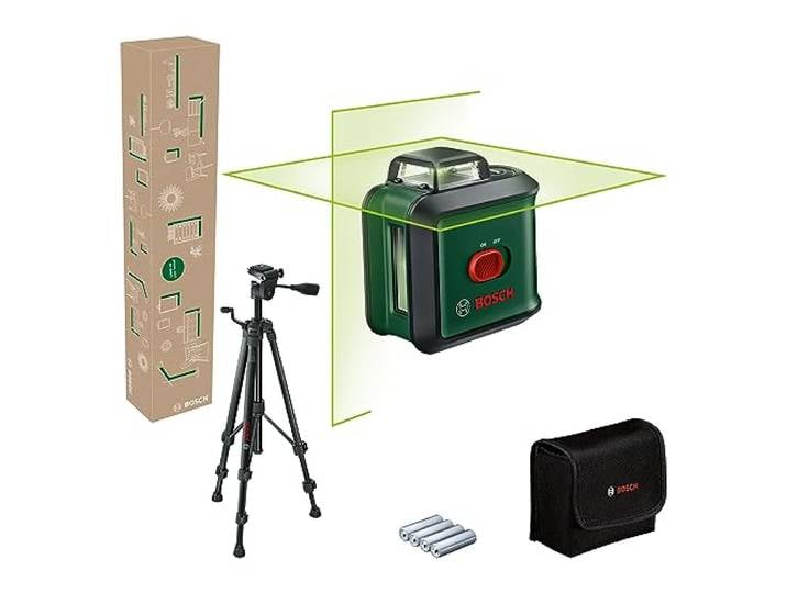 Bosch Laser lignes UniversalLevel 360 avec trépied premium (laser lignes vertical et horizontal avec laser à 360° pour un alignement dans toute la pièce\, dans boîte carton pour e-commerce)