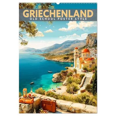 Griechenland - Old School Poster Style (Wandkalender 2027 DIN A2 hoch), CALVENDO Monatskalender