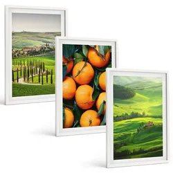 BILDER SET 3er Set - 40x60 cm Weißer Rahmen - Italienische Landschaft mit Orangen