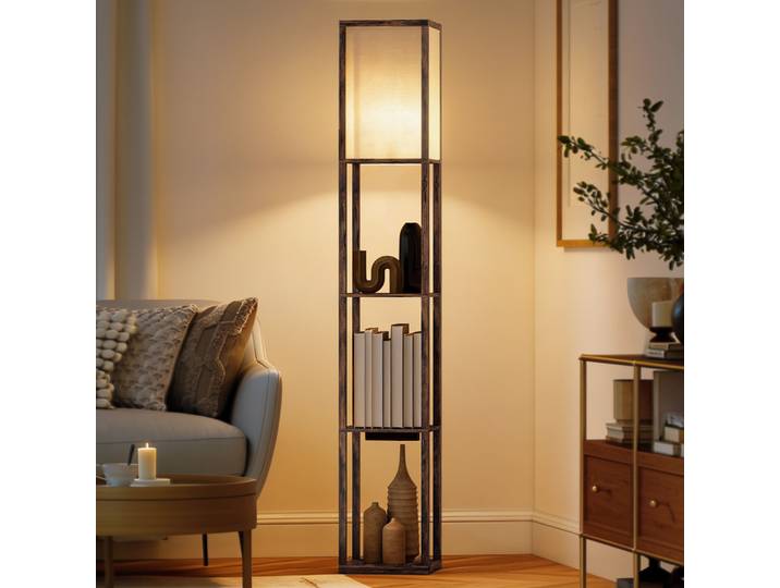 HOMCOM Lampadaire avec Étagères Lumière Réglable Marron