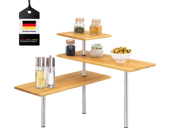 bremermann Bambus-Eckregal, Küchenregal, Material aus Bambusholz und Edelstahl
