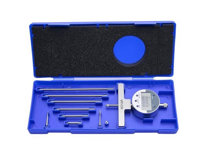 VEVOR Micromètre de Profondeur Numérique 0-558\,8 mm 0-22 pouces Jauge de Profondeur Résolution 0\,01 mm 0\,0005 pouce Outil Mesure pour Rainures\, Décalages\, Trous\, avec 4 Enclumes\, mm pouce Commutable