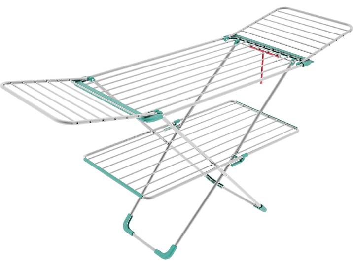 Wäscheständer BISCHOF COLOMBO DOUBLE , blau (türkis, silberfarben), B:55cm, Aluminium, Wäscheständer, Wäscheständer, 30 m Trockenlänge, 2-stufige Höhenverstellung, klappbar, Aluminium