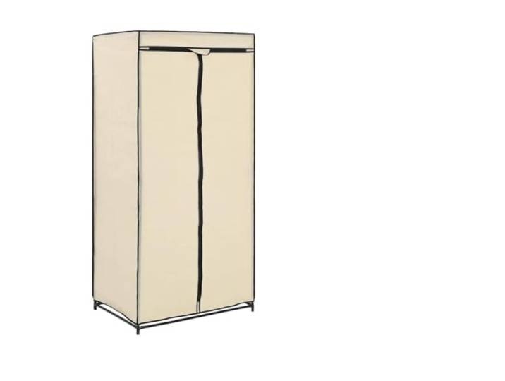 2 Stück Schränke creme 75x50x160 cm mit Eisernen Rahmen und Polyesterbezug Faltbares Design, atmungsaktives Polyester, einfache Montage, Kleiderstange, Staubschutz