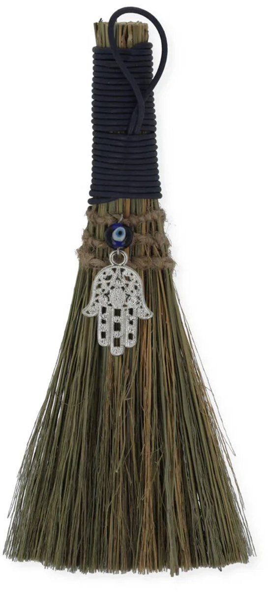 Heksenbezem met Evil Eye en Hand van Fatima - 20 x 10 cm