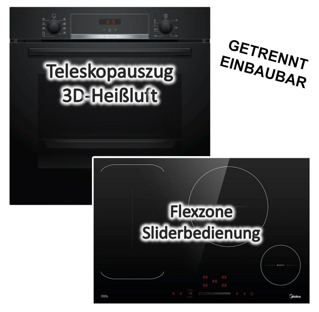 Herdset Bosch Backofen 3D-Heißluft Teleskopauszug + Midea Flex-Induktionskochfeld 77 cm