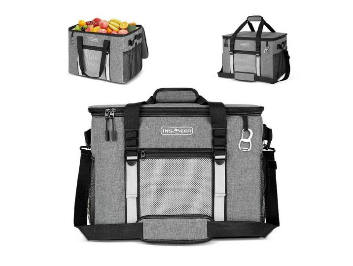 LuxusKollektion Kühltasche Kühltasche 50 l Faltbar 80 Dosen Auslaufsicher Öffner Dunkelgrau