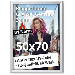 Klapprahmen 50x70 32mm B1 Norm brandsicher Brandschutz Plakatrahmen Rahmen Brandschutzrahmen