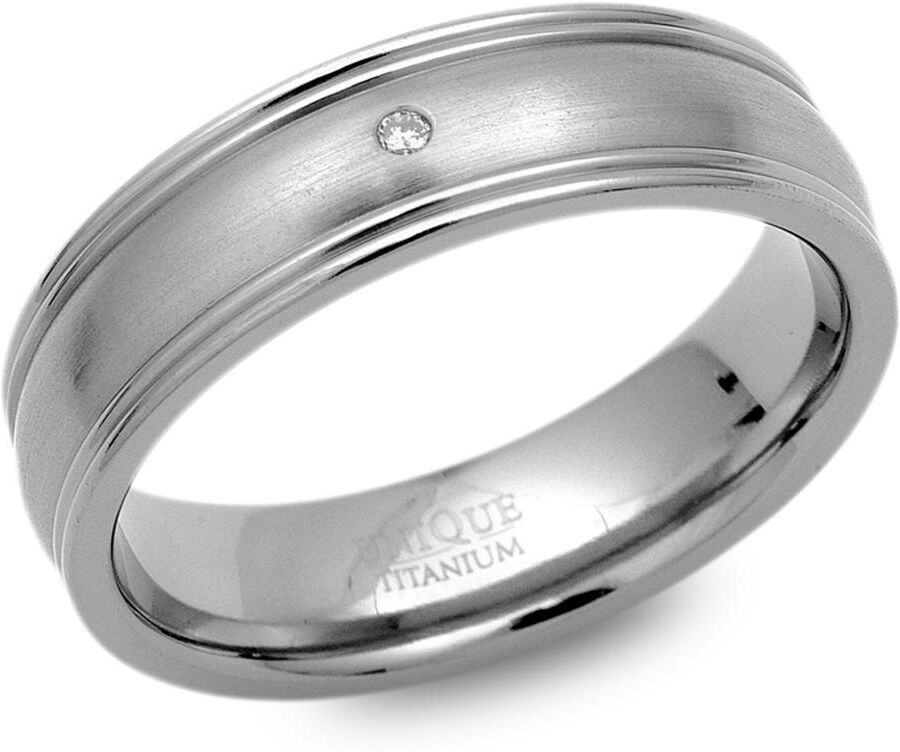 Unique Moderner Ring Titan polierte Kanten & Diamant silber