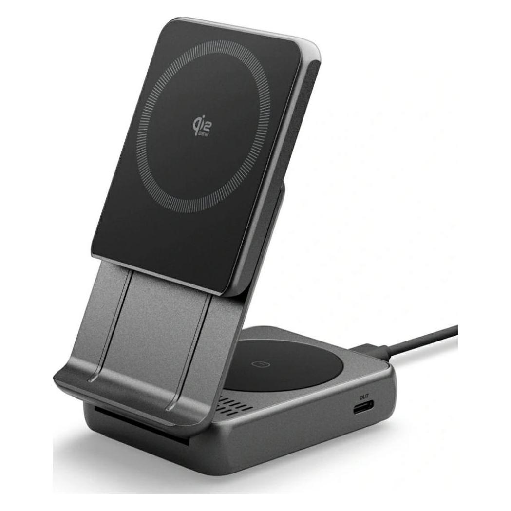 Spigen Essential Ef302moq Qi2.2 2in1 Magnetischer Magsafe Wireless Charger Schwarz (25 W) (ACH10399)