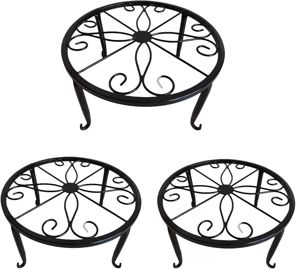 INF Europäischer Einzel-Pflanzenständer - 3er Pack, Metall Blumentopfhalter Schwarz