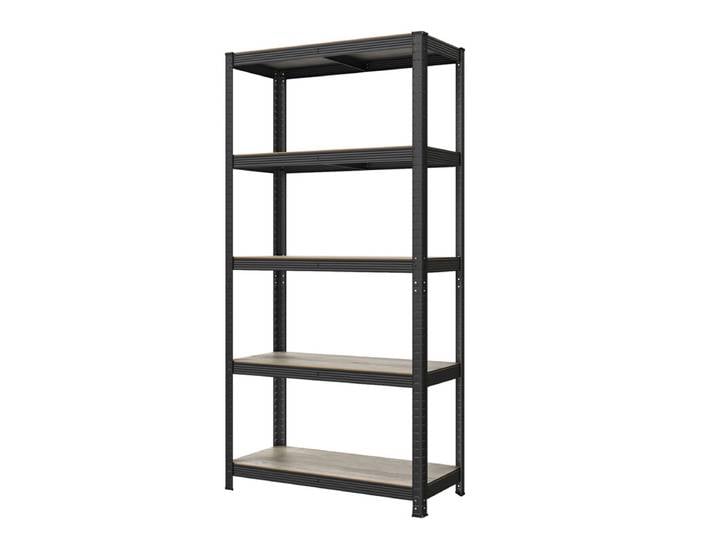 JOYFURNOS Étagère à 5 niveaux, Étagère en acier pour rangement, pour garage, abri, capacité de charge 875 kg, grège et noir