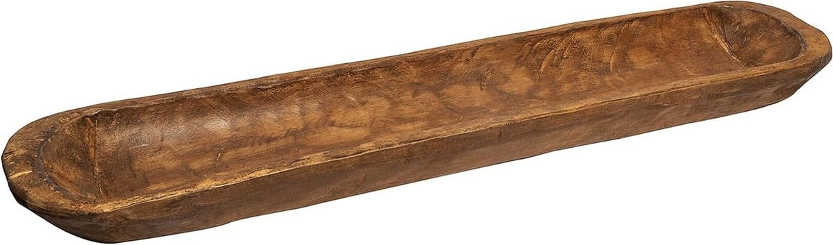 Decoratieve Houten Deegkom - Rustieke Lange Kom - Handgesneden - Bruin - Lengte: 76 cm