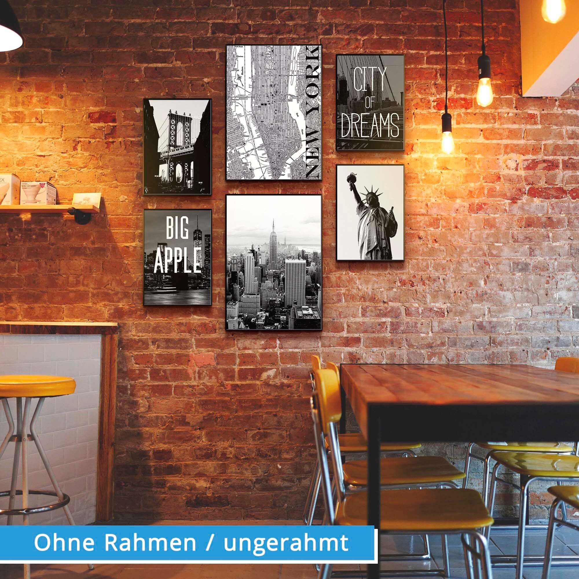 Poster ARTLAND "Wahrzeichen von New York", schwarz (farbe bild(er): schwarz), B:42cm H:29,7cm, Bilder, Poster, Bilder Set, 6tlg. 4xDIN A4 / 2xDIN A3, ohne Rahmen farbe bild(er): schwarz B/H/T: 42cm x 29,7cm, Poster Amerika Hochformat, 6 Stk.