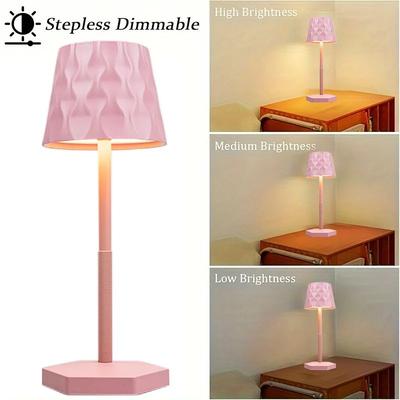 Inspired Living Aurora Ripple Cordless Table Lamp Rechargeable LED Touch Control Modern Bedside Lamp pink