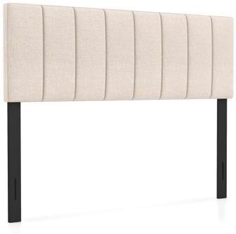Costway Linen Upholstered Headboard with Solid Wood Legs and Adjustable Width-Beige