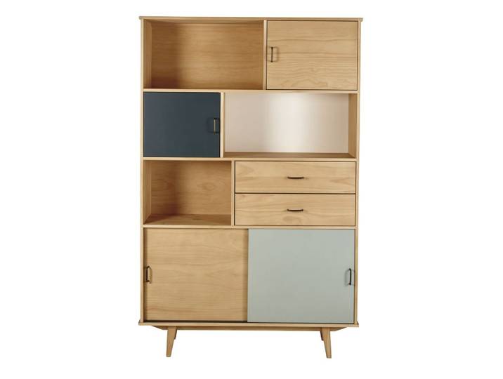 Bücherregal mit 4 Türen und 2 Schubladen, Grünspan, Zederngrün und Ecru, L116
