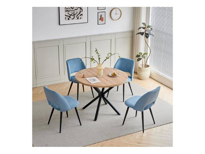 LuxusKollektion Esstisch Esstisch Stuhlset 100cm rund MDF 4 Küchenstühle Cord Helle Farbe Blau (1-St)