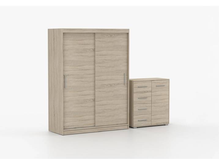Schwebetürenschrank und Kommode 2-er Set VISTA 04/FRIDA MINI 01 Sonoma Eiche Sonoma Eiche