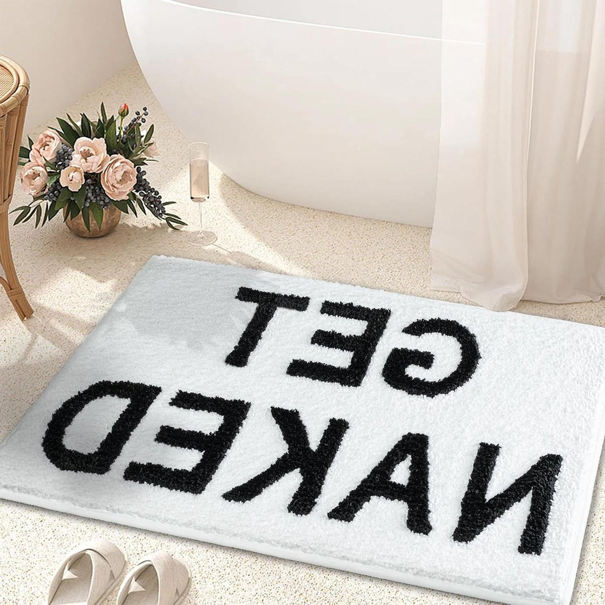 Wit badmat met grappige tekst voor badkamer decoratie, 40 x 60 cm
