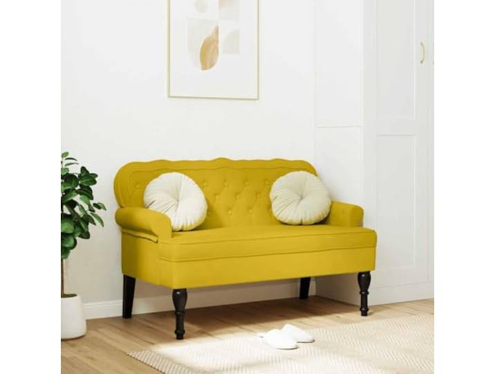 VIHHQGC Sitzbank mit Rückenlehne Gelb 119,5x64,5x75 cm Samt Samtbezug, Wellenform-Rückenlehne, Armlehnen, Kautschukholzbeine, Sperrholzgestell, 110 kg pro Sitzplatz
