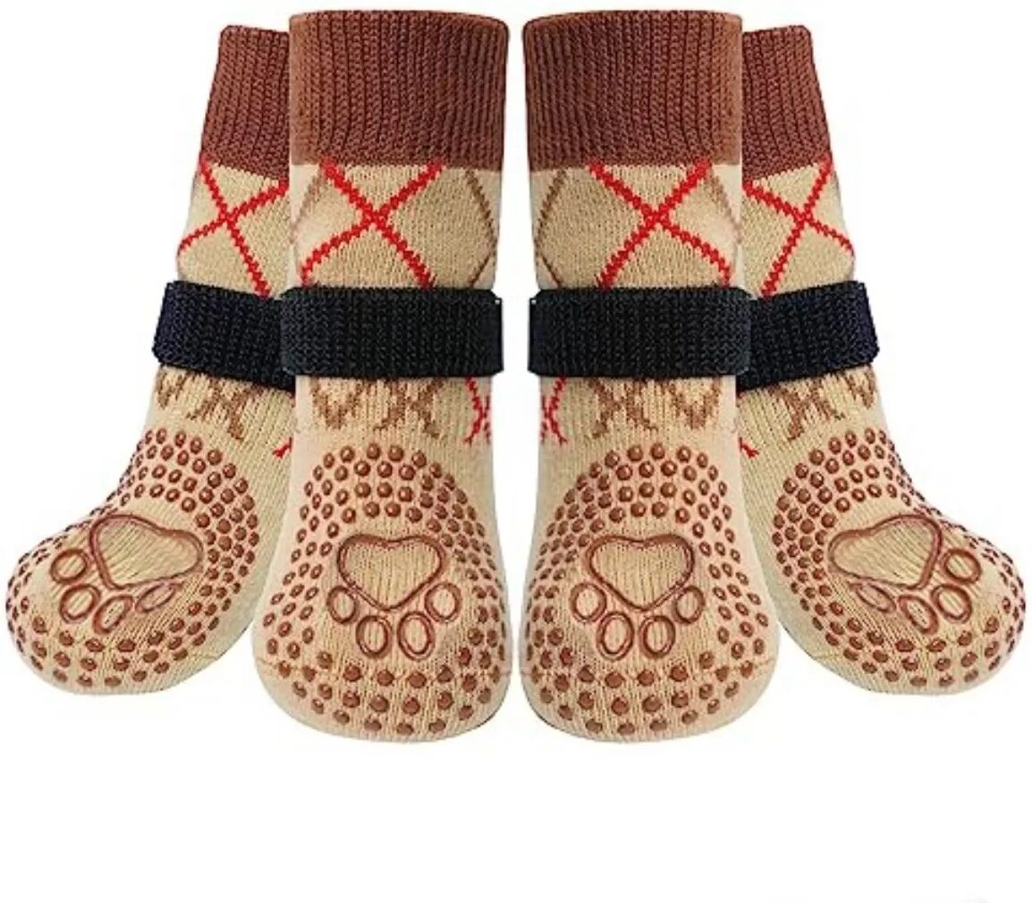 INF Rutschfeste Strick-Haustiersocken - Wasserdichte Hundepfotenschützer für den Innen- und Außenbereich L