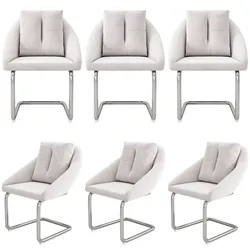 MODFU Drehstuhl aus Samt Beige mit Metallgestell, ergonomischer Esszimmerstuhl, 150 kg, 6er-Set