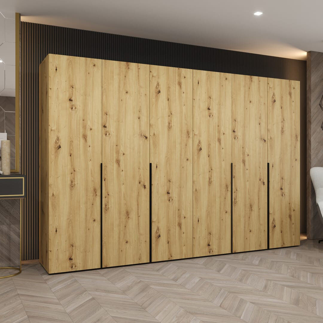 Latitude Run Bia 6 Door Wardrobe Oak Artisan 300cm W X 52cm D