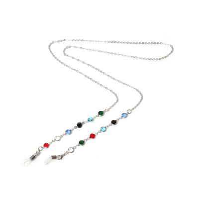 Brillenkette FIRETTI "mit bunten Details, rhodiniert", schwarz (metallfarben, weiß, grün, rot, hellblau, schwarz), Tragebänder, DamenL:75cm, Gummi, Metall, mit Glasstein, L:75cm