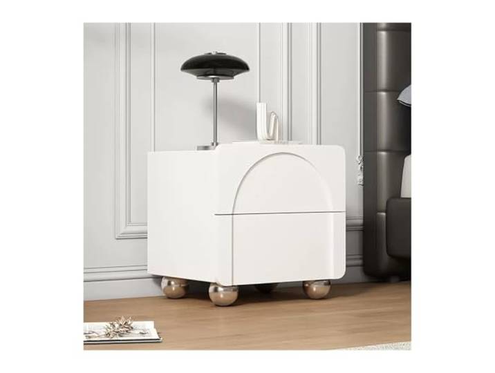 xiuling4568 Nachttische Beistelltisch Holz Weiß Nachttisch Nachttisch Mit Kugelförmigen Edelstahl Tischbeinen Und 2 Schubladen, Nachttische for Schlafzimmer, Wohnzimmer(L50xD40xH48cm)