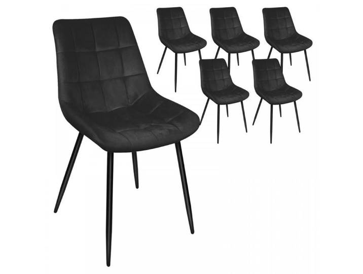Lot de 6 Chaises PEACHES Velours à Carreaux Ergonomiques pour salle à manger salon chambre Noir