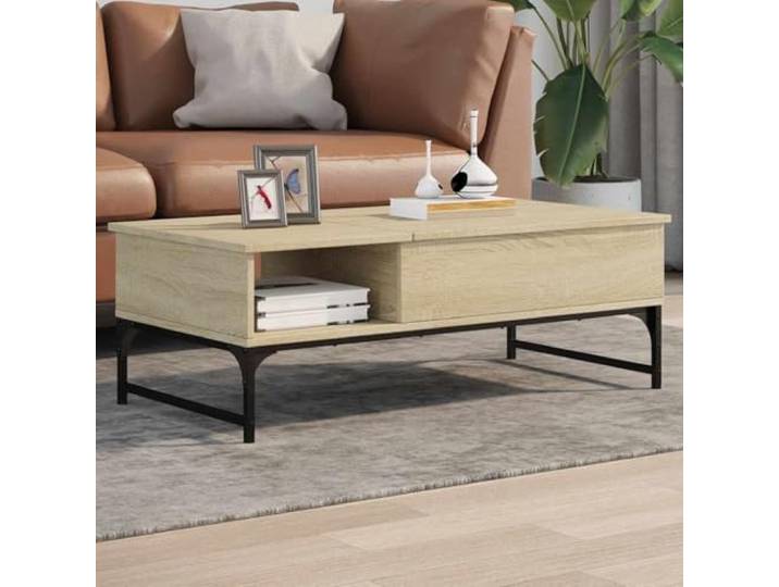 HEFZGDB Couchtisch Sonoma-Eiche 100x50x35 cm Holzwerkstoff Metall mit verstecktem Fach und 4 verstellbaren Füßen für Stauraum und Stabilität Beistelltisch Wohnzimmertisch