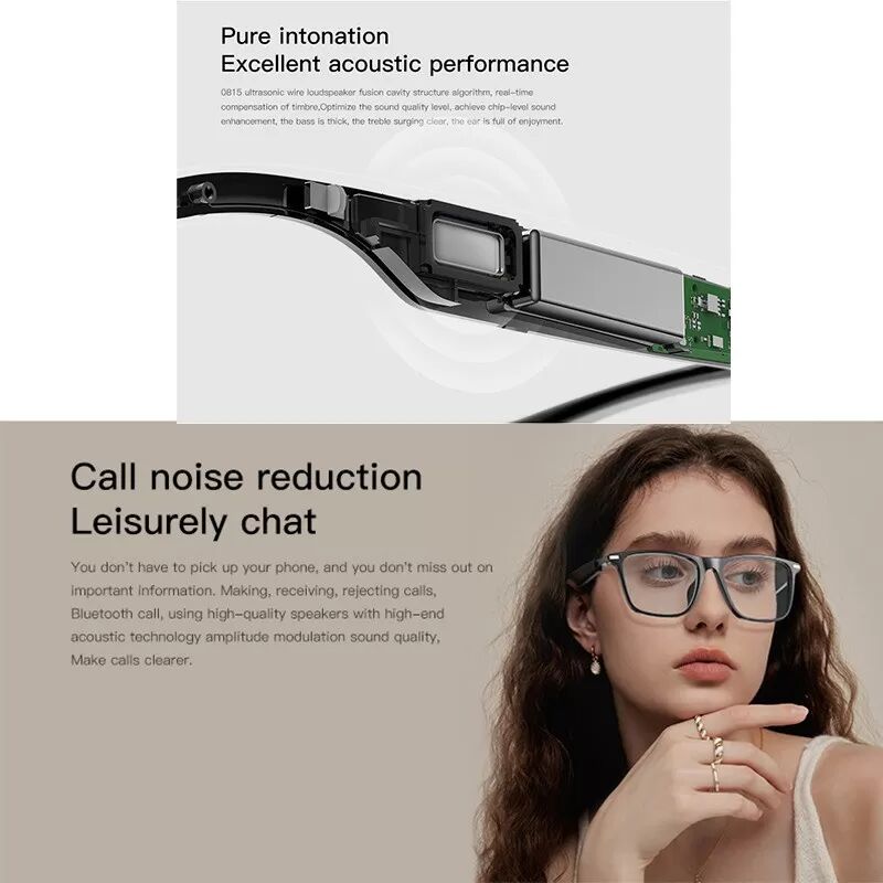 INF Lunettes Audio Intelligentes à Oreilles Ouvertes - Légères, Longue Autonomie, Verres Transparents