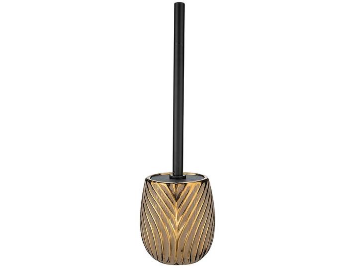 WC-Garnitur WENKO Modell Idro , gold (goldfarben), H:39cm Ø:10cm, Edelstahl, Keramik, Reinigungsbürsten, WC-Garnitur, WC-Bürstenhalter aus Keramik mit Linienstruktur