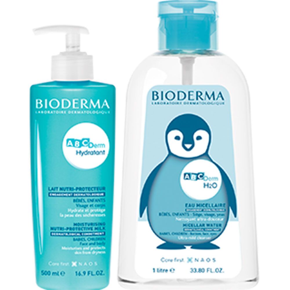 Bioderma ABCDerm Routine H2O Micellaire Oplossing + Hydraterende Melk Promo 1 St Tonikum
