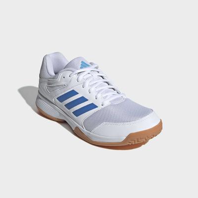 Hallenschuh ADIDAS PERFORMANCE "SPEEDCOURT", Herren, Gr. 46, blau (cloud weiß, ray blau, lucid aquamarine), Synthetik, Textil, Schuhe Hallenschuh, geeignet für jeden Hallensport