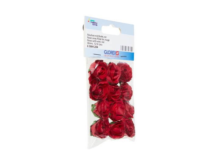 Glorex Röschen mit Draht Rot 3 cm 12 Stück