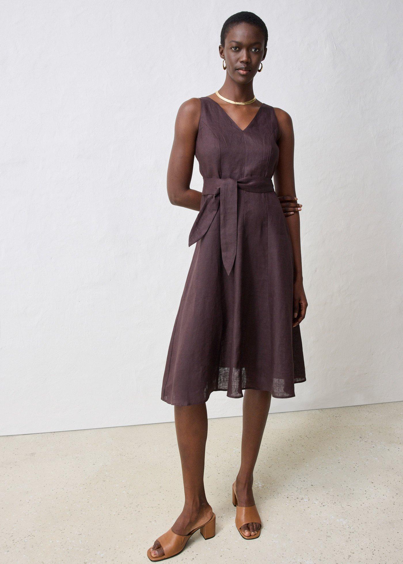 bonprix Midikleid aus reinem Leinen, braun, Gr.54, Midikleid aus reinem Leinen, aus Leinen