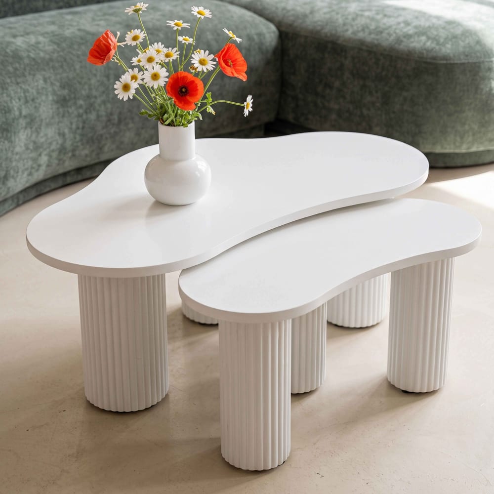 Oviala Tables basses gigognes en mélaminé blanc Blanc 100x38x60cm