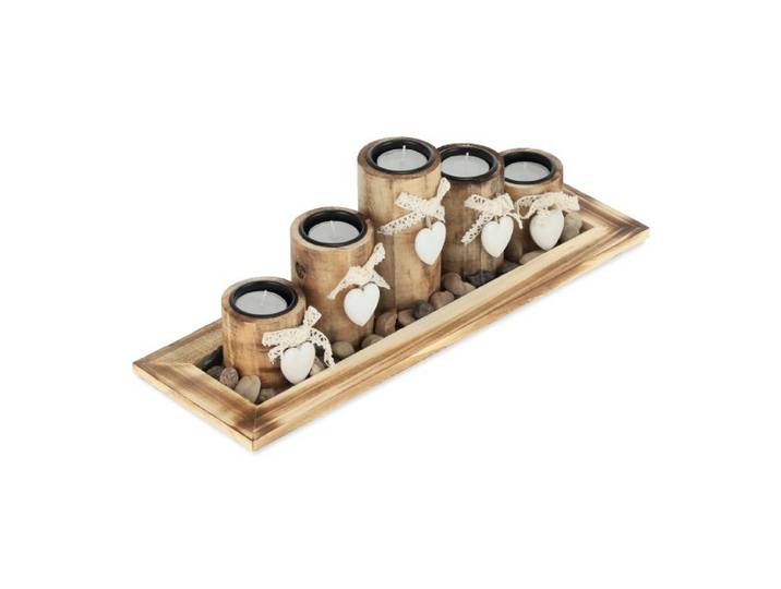 Relaxdays 5 Teelichthalter Holzoptik mit Tablett