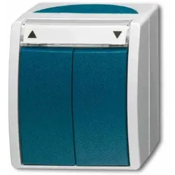 Busch-Jaeger OCEAN Jalousietaster, Aufputz, grau/blau-grün, matt, IP44, Wippe, Textfeld/Beschriftungsfläche, 1p